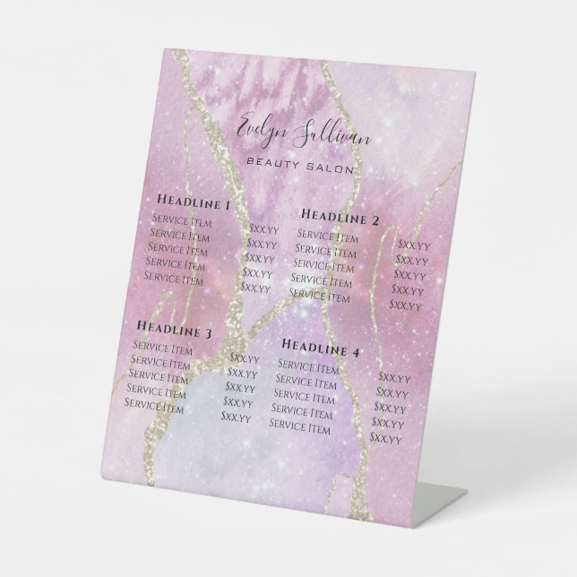 Faux Pearlescent Effect Beauty Salon Price List Pedestal Sign (Front)