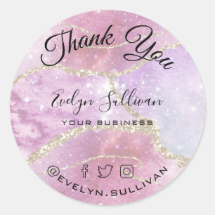 Faux Pearlescent Effect Thank you Classic Round Sticker
