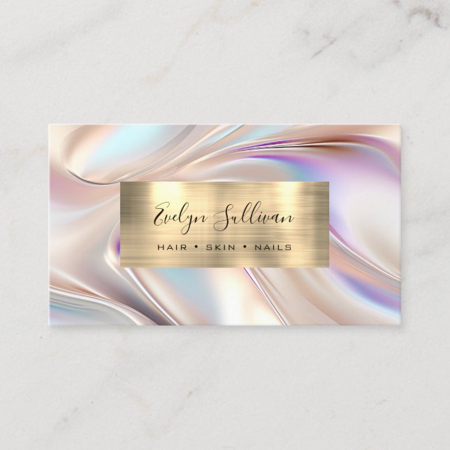 Faux pearlescent ivory and gold foil Business Card (Front)