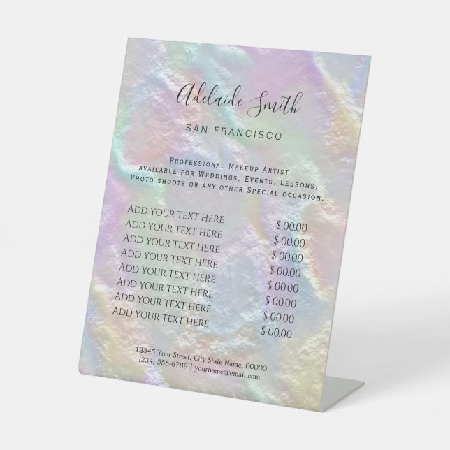 faux pearlescent price list Pedestal Sign (Front)