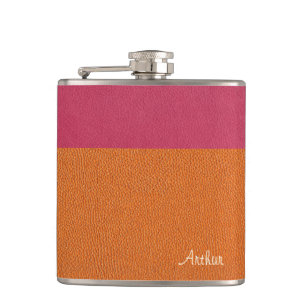 Faux Pink and Orange Leather Hip Flask
