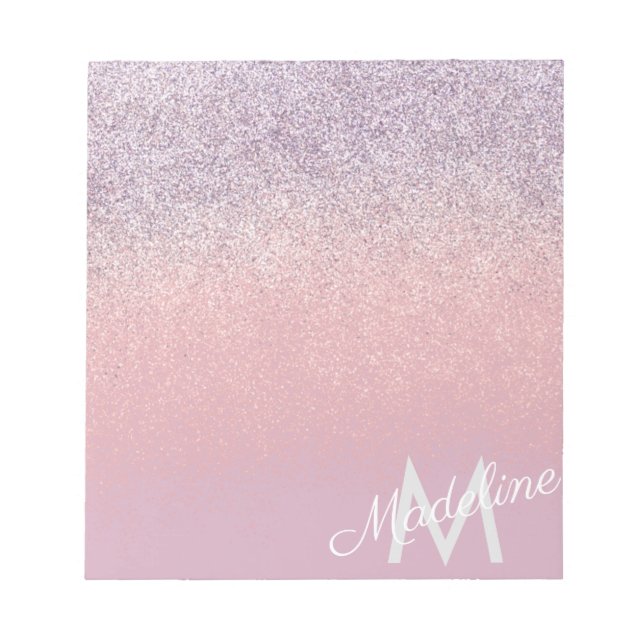 Faux Pink and Purple Sparkly Glitter Monogrammed   Notepad (Front)