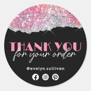 Faux Pink Chunky Glitter Thank You Sticker