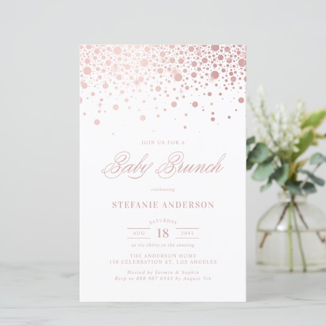 Faux Pink Foil Confetti Baby Brunch Invitation (Standing Front)