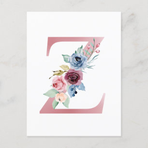 Faux Pink Foil Letter Z Blush Floral Monogram Post Postcard