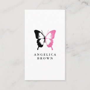 Faux Pink Glitter & Black Butterfly Business Card