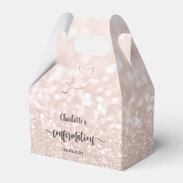 faux pink glitter Confirmation Favour Box (Front Side)