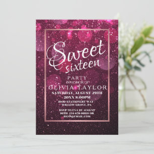 Faux Pink Glitter Elegant Sweet 16  Invitation