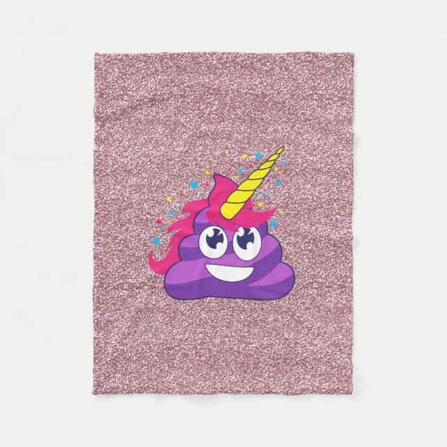 Faux Pink Glitter Emoji Unicorn Poop Blanket (Front)