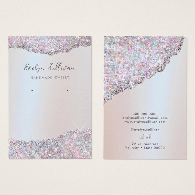 Faux pink glitter foil jewellery display card (Front & Back)