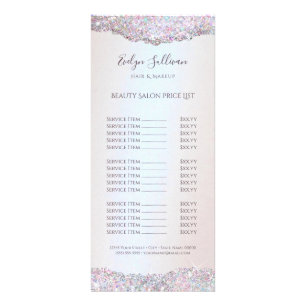 Faux pink glitter foil price list rack card