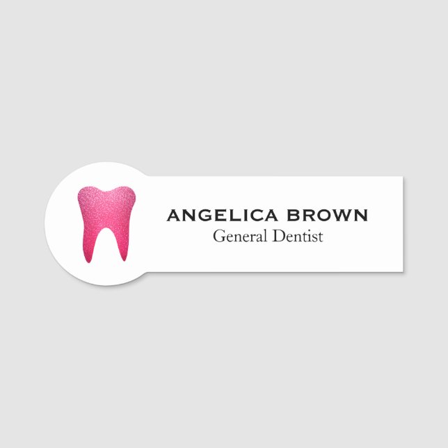 Faux Pink Glitter General Dentist Name Tag (Front)