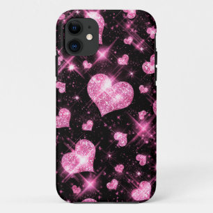 Faux Pink Glitter Hearts iPhone 11 Case