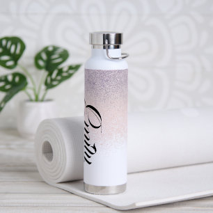 Faux Pink Glitter Script Monogram  Water Bottle
