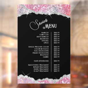 Faux Pink Glitter Sequin Services Menu