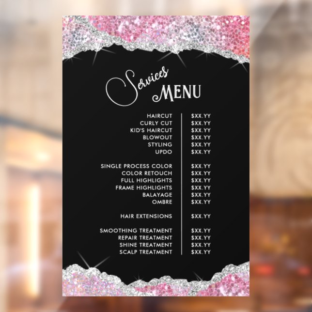 Faux Pink Glitter Sequin Services Menu (Sheet 2)