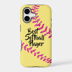 Faux Pink Glitter Softball Stitches