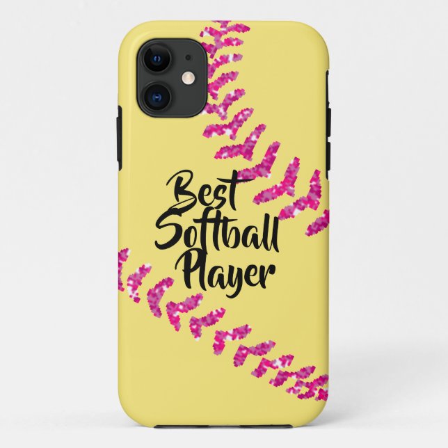 Faux Pink Glitter Softball Stitches Case-Mate iPhone Case (Back)
