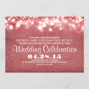 faux pink glitter string lights wedding invitation