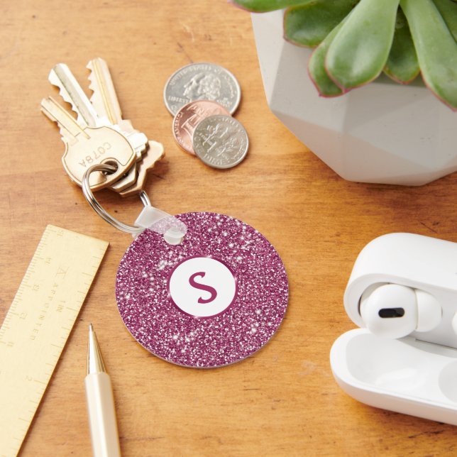 Faux Pink Glitter Texture Look And Custom Monogram Key Ring (Desk)