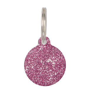Faux Pink Glitter Texture Look & Pet's Info Pet Tag
