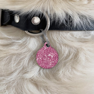 Faux Pink Glitter Texture Look & Pet's Info Pet Tag