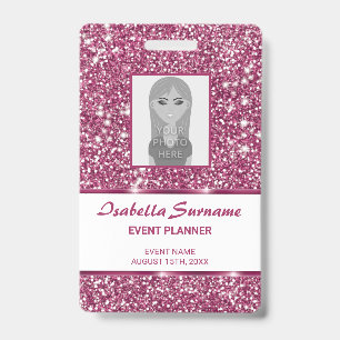 Faux Pink Glitter Texture Look With Custom Text ID Badge
