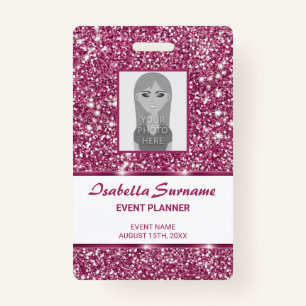 Faux Pink Glitter Texture Look With Custom Text ID Badge