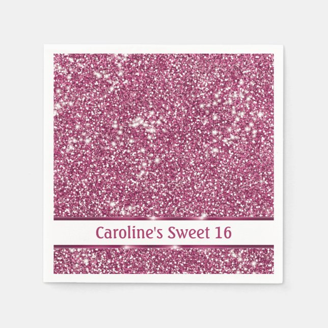 Faux Pink Glitter Texture Look With Custom Text Napkin (Front)