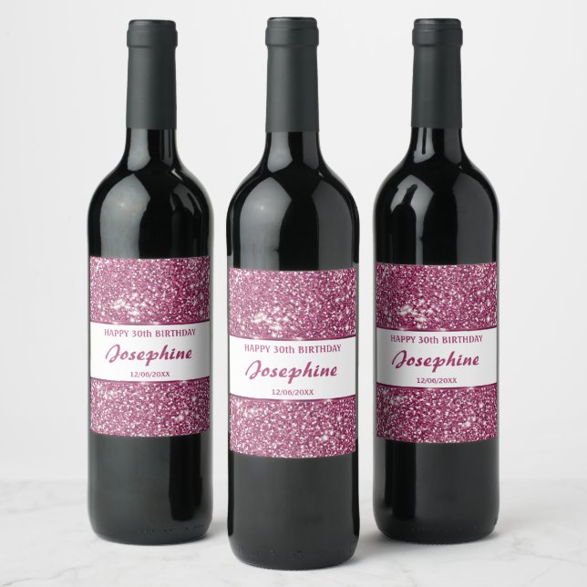 Faux Pink Glitter Texture Look With Custom Text Wine Label (Bottles)