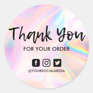 Faux Pink Holographic Business Thank You Classic Round Sticker