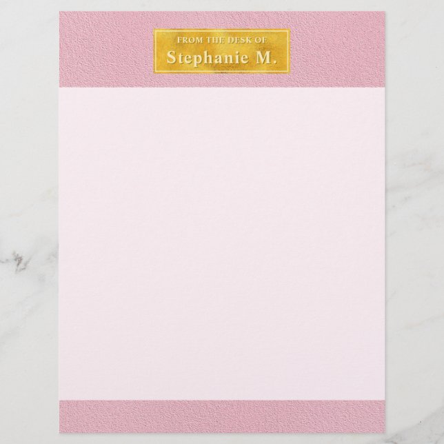 Faux Pink Leather Texture With Gold Foil And Text Custom Letterhead (Front)
