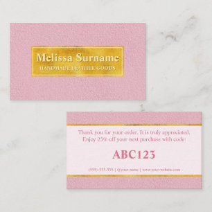 Faux Pink Leather Texture With Gold Foil Banner Business Card