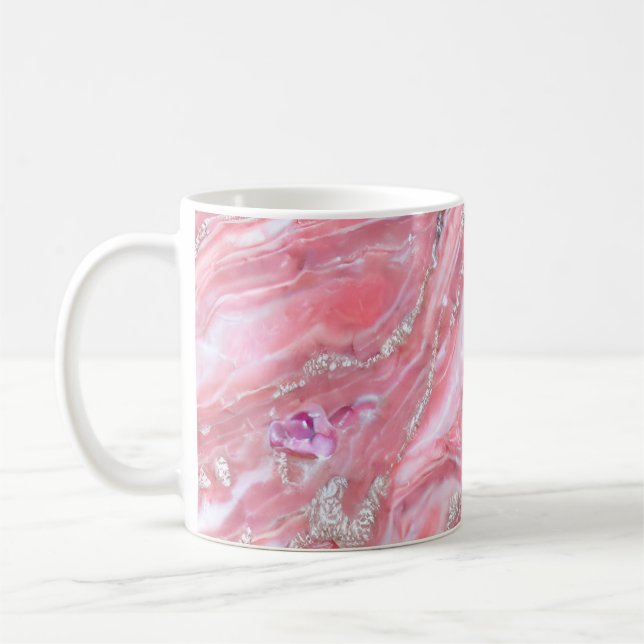 Faux Pink Marble Texture With Silver Glitter  Coffee Mug (Left)