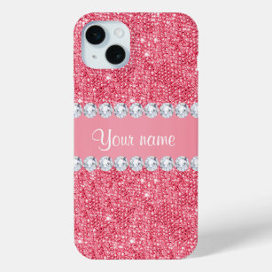 Faux Pink Sequins and Diamonds iPhone 15 Mini Case