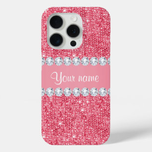 Faux Pink Sequins and Diamonds iPhone 15 Pro Case
