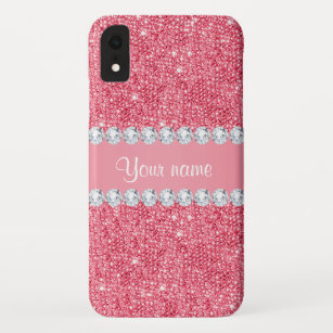 Faux Pink Sequins and Diamonds iPhone XR Case