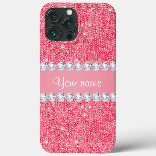 Faux Pink Sequins and Diamonds iPhone 13 Pro Max Case