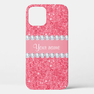 Faux Pink Sequins and Diamonds iPhone 12 Case