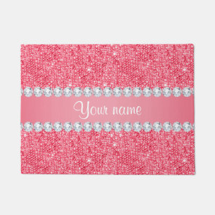 Faux Pink Sequins and Diamonds Doormat