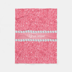 Faux Pink Sequins and Diamonds Fleece Blanket