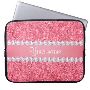 Faux Pink Sequins and Diamonds Laptop Sleeve