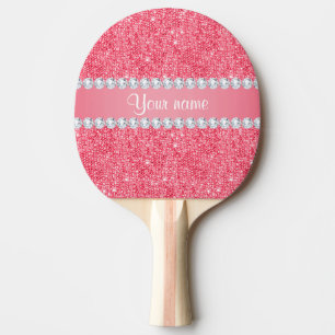 Faux Pink Sequins and Diamonds Ping Pong Paddle