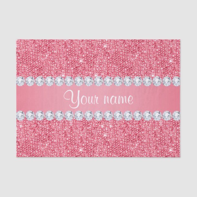 Faux Pink Sequins and Diamonds Tissue Paper (Front)