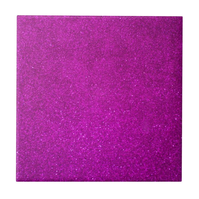 Faux pink sparkly glitter custom print square ceramic tile (Front)