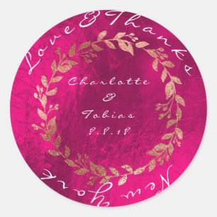Faux Pink Wedding Thanks Metallic Copper Pink Classic Round Sticker