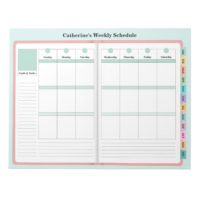 Faux Planner - Weekly Plans SUNDAY START Notepad (Front)