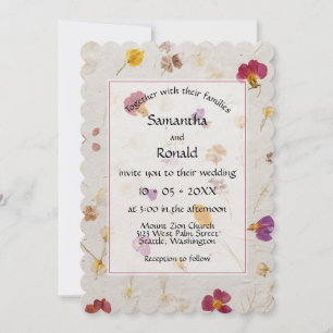 Faux Pressed Flowers Paper Style Wedding  Invitation