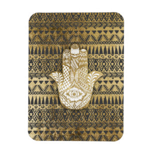Faux Print Gold Hamsa Hand and Tribal Aztec Magnet