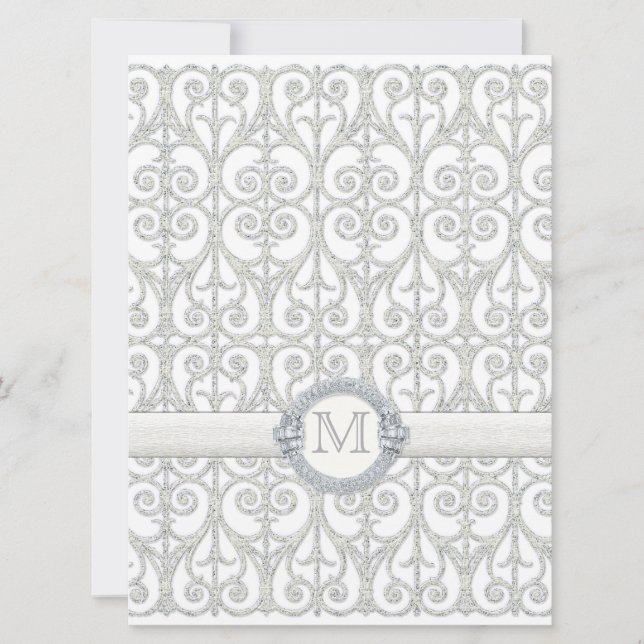 Faux Printed Diamonds & Lace, Monogrammed Wedding Invitation (Front)